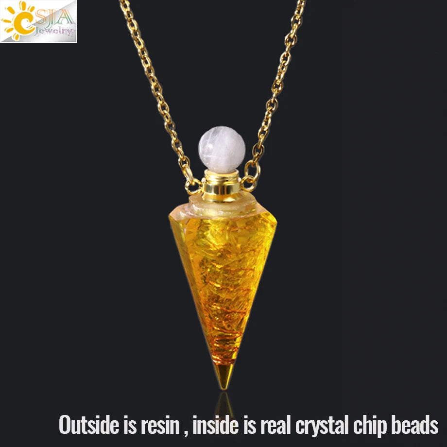 Resin Natural Stone Quartz Aromatherapy Pendant Necklace Gold Color Essential Oil Diffuser Perfume Bottle Crystal Necklaces H205