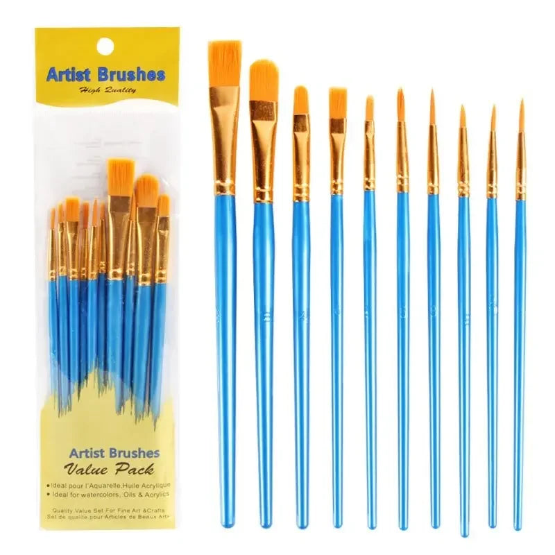 10Pcs Paint Brushes Set, Nylon Hair Paint Brushes for Acrylic Oil Watercolor Face Nail Art, Miniature Detailing Painting Drawing