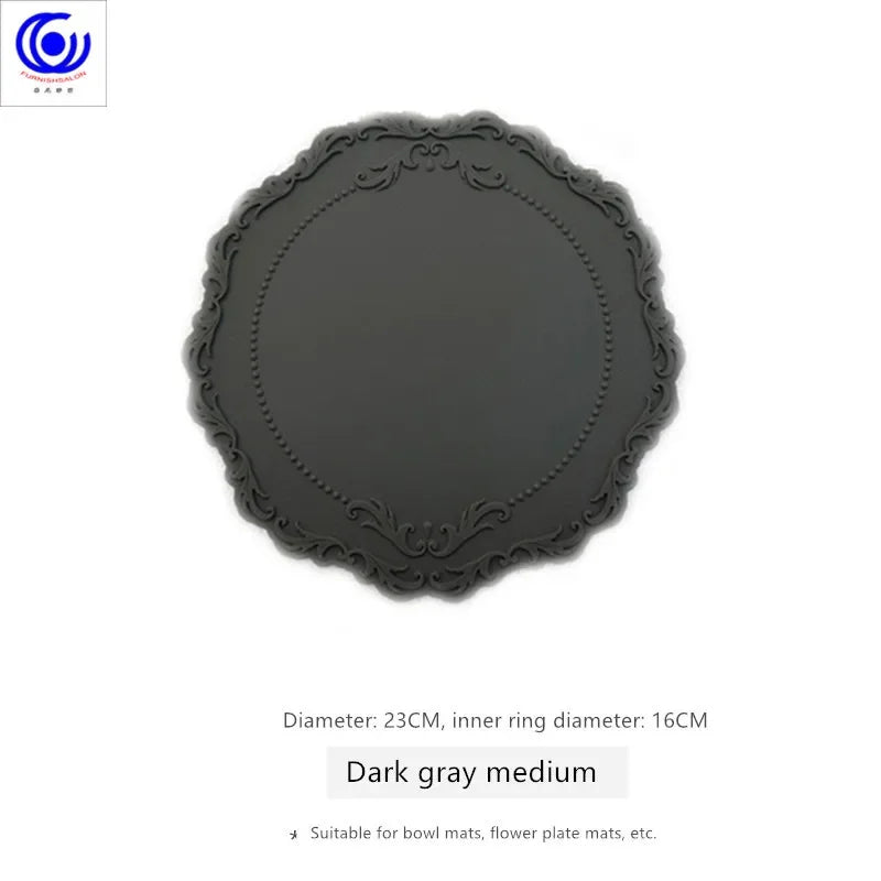 ins retro baroque relief banquet silicone lace placemat thermal insulation anti-scalding plate bowl vase mat