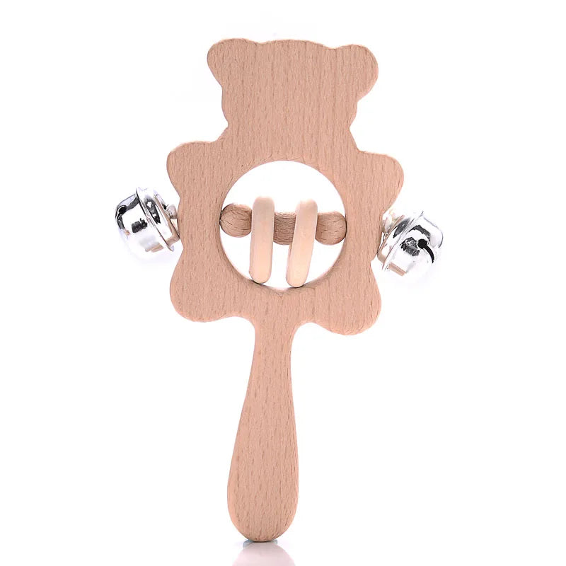 1Pcs Baby Wood Teether Rabbit Owl Beech Wooden Ring Teether Nursing Pendant Baby Animals Rattles Chew Toys Accessories