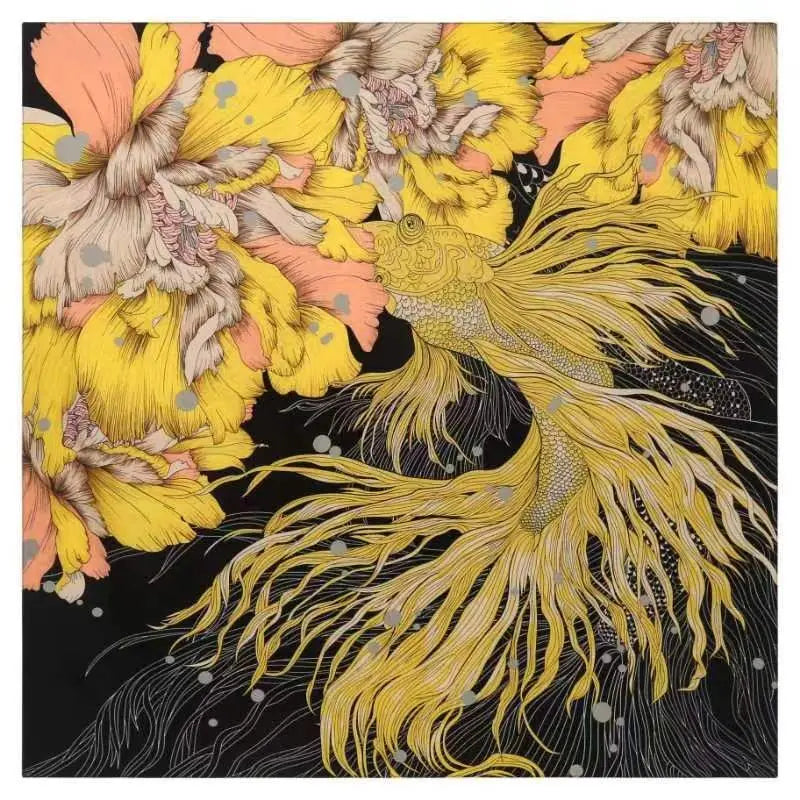 130CM*130CM Silk Scarf Women Large Shawls Luxury Goldfish Flower Design Square Scarves Echarpes Foulards Femme Neckerchief