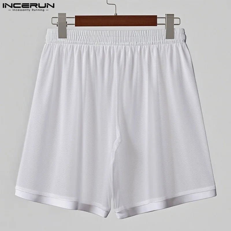 INCERUN Men Shorts Mesh Patchwork Drawstring Loose Transparent Male Shorts Streetwear Summer 2025 Sexy Vacation Men Bottoms