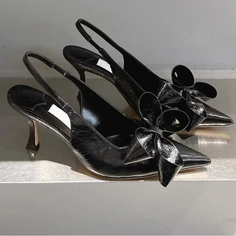 2025 Spring Summer New Fashion High Heel Bow Pointed Toe Stiletto Sandals Sexy Women Shoes