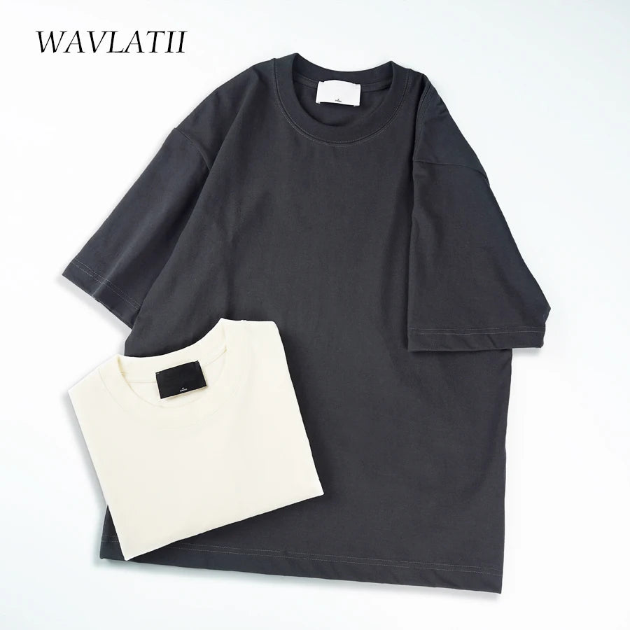 WAVLATII New Oversized Summer T shirts for Women Men Brown Casual Female Streetwear Tees Unisex Basic Cool Tops for Young WT2360
