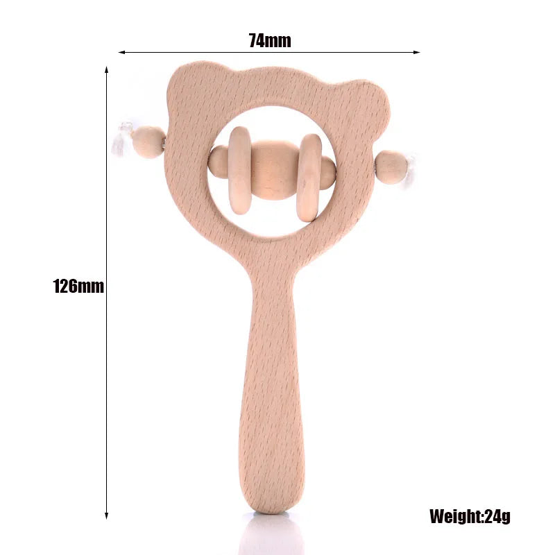 1Pcs Baby Wood Teether Rabbit Owl Beech Wooden Ring Teether Nursing Pendant Baby Animals Rattles Chew Toys Accessories