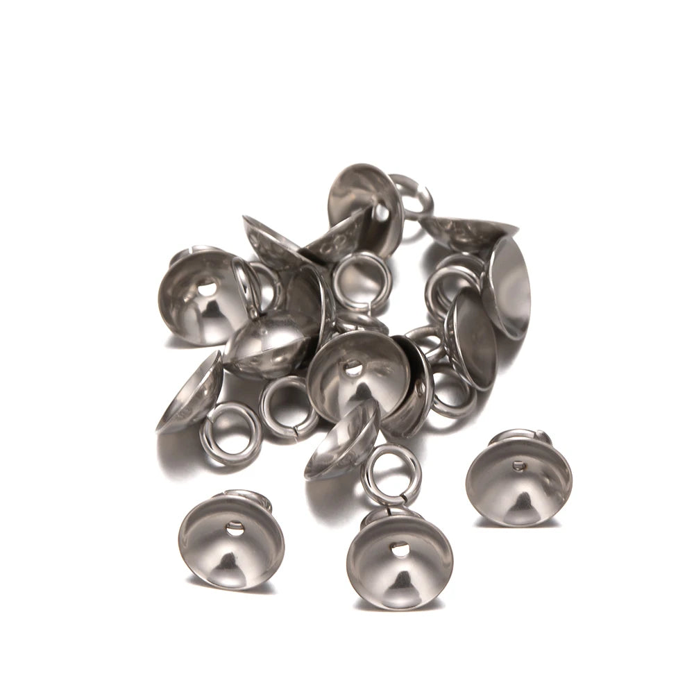 50pcs 4/5/6/8/10mm Stainless Steel Pendant Bail Bead Cap Cup Pearl Pin Peg for DIY Necklace Earring Charm Pendant Jewelry Making