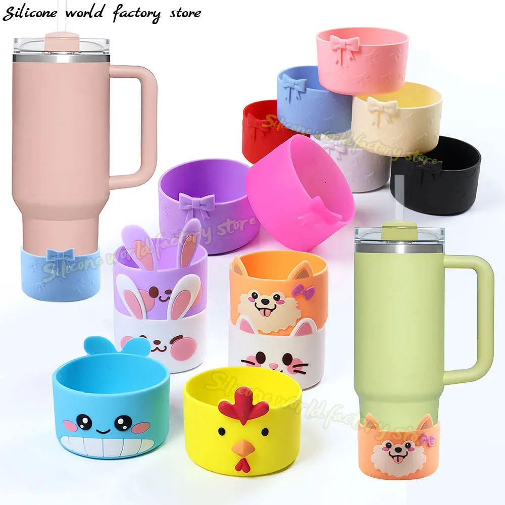 SW 7.5CM Cartoon Animal Bow Silicone Cup Bottom Cover For Stanley 40oz Tumbler Protective Water Bottle Sleeve Anti-slip Cup Boot