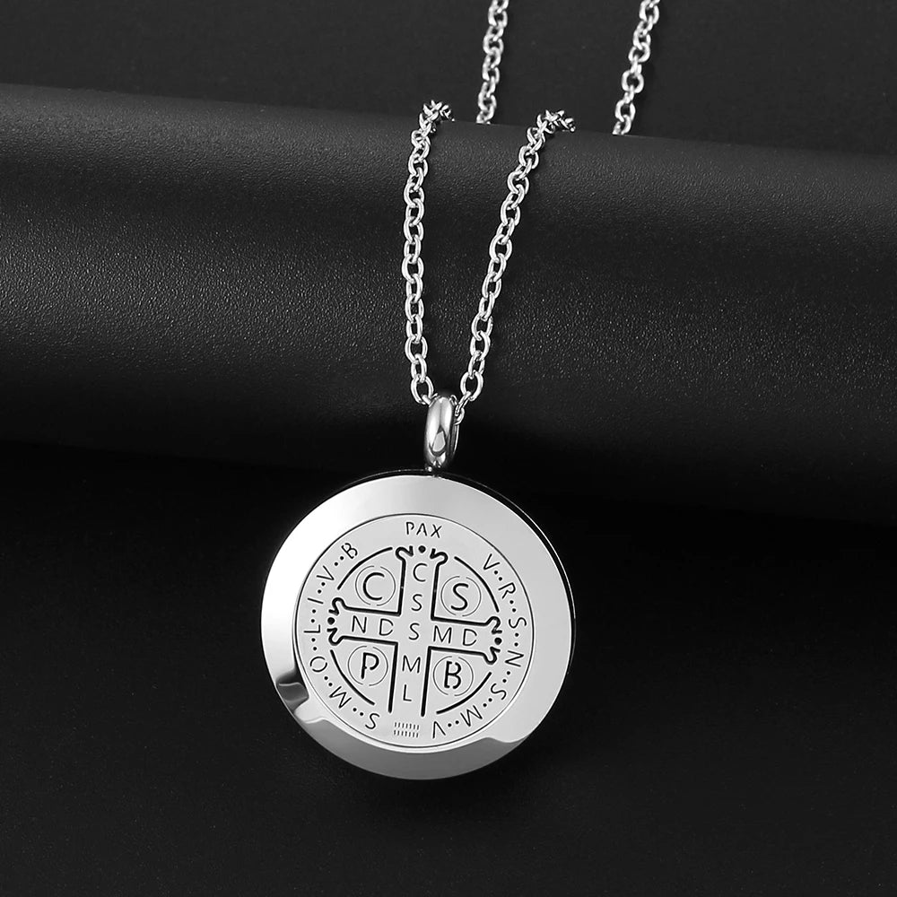 St. Benedict necklace 316L stainless steel pendant diffuser locket magnetic essential oil diffuser necklace aromatherapy jewelry