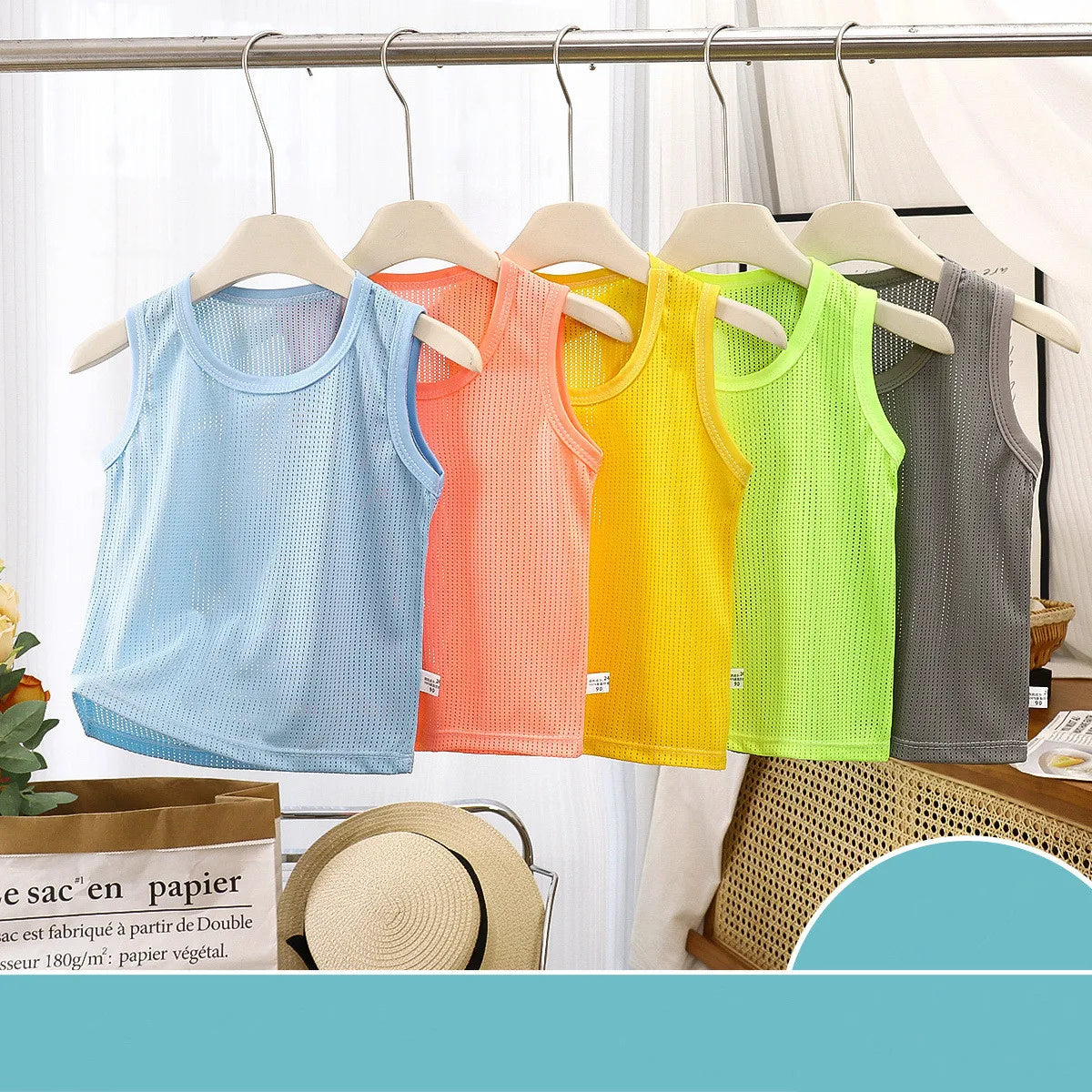 Summer Kids Sleeveless T-shirt Boy Girls Mesh Tank Top Breathable Sports Vest For Toddlers