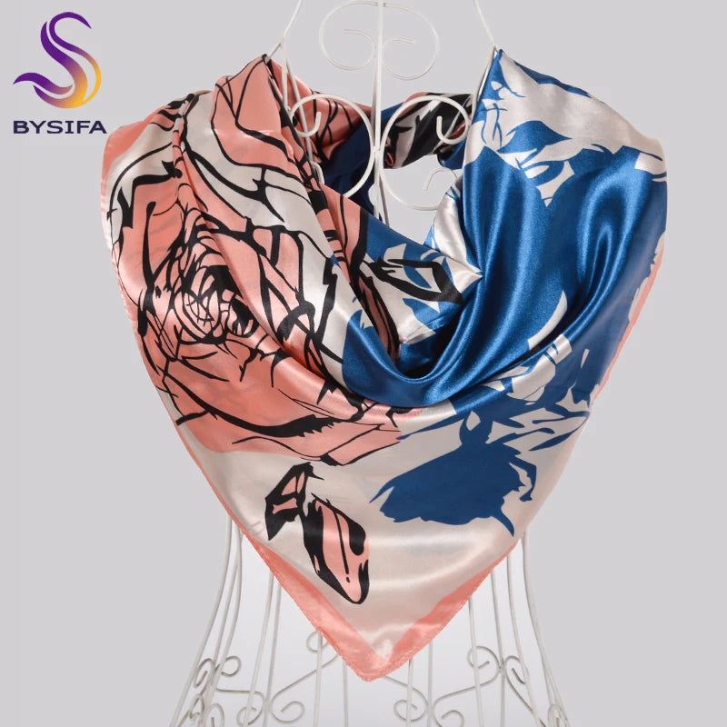 Lenco Women Rose Silk Scarf Printed,90*90cm Multicolor Satin Scarf Shawl For Ladies,Fashion Handkerchief Spring Silk Scarves