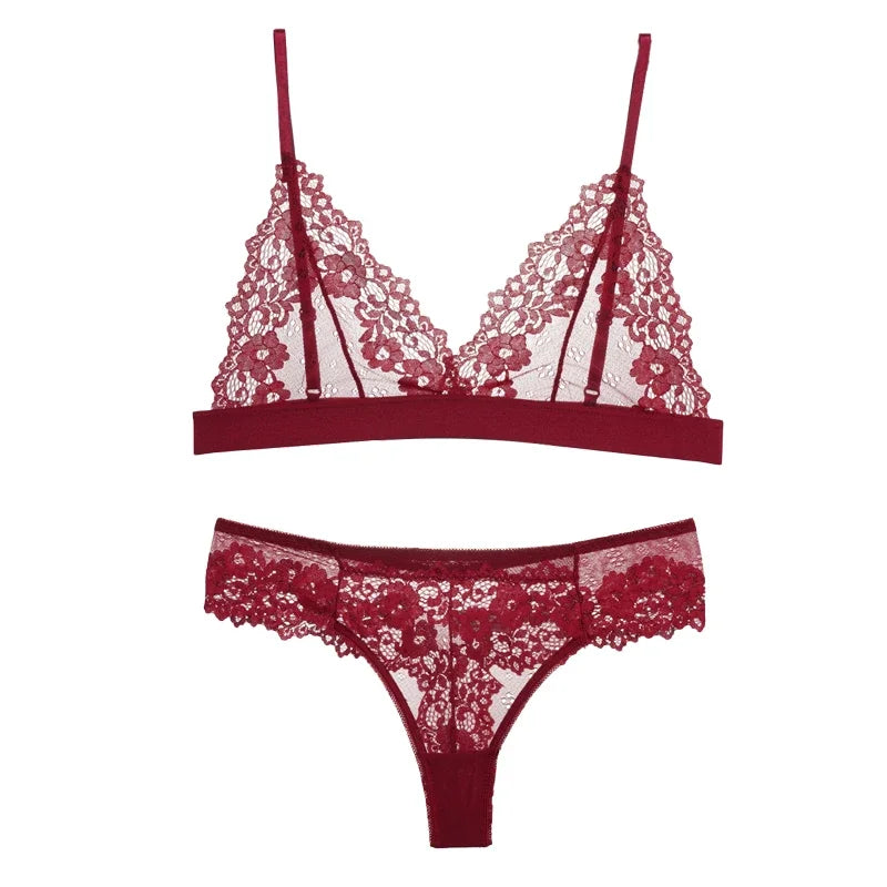 Sexy Lace Bra Sets Summer Women's Ultra-thin Lingerie Suit Brief Transparent No Wire Bra Breathable Intimate Underwear Exotic