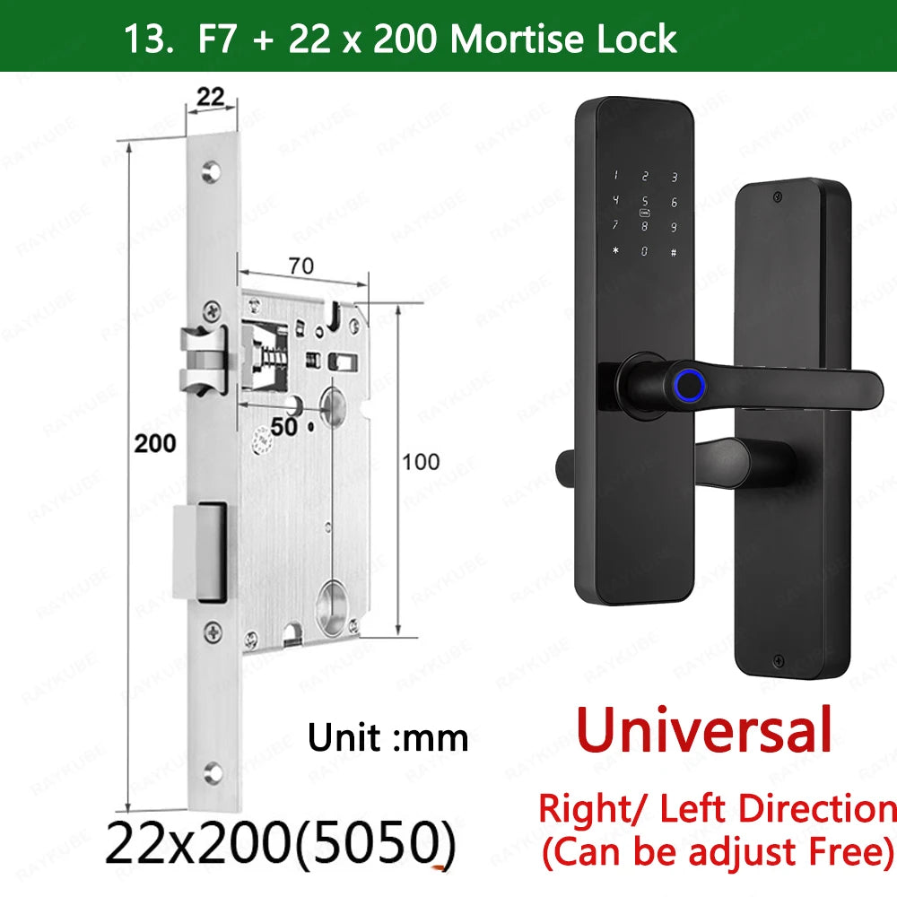 Do Brasil RAYKUBE F7 TT Lock Bluetooth Fingerprint Electric Door Lock Portuguese/English Voice Version With Longer Larger Handle