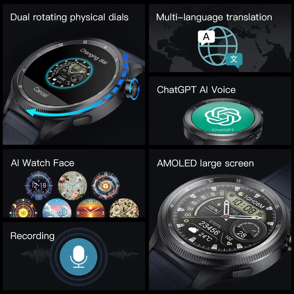 KUMI WATCH Gear GT3 1.43" AMOLED Screen Smart Watch Bluetooth Call Multi-language translation AIGC-ChatGPT Rotate to switch menu
