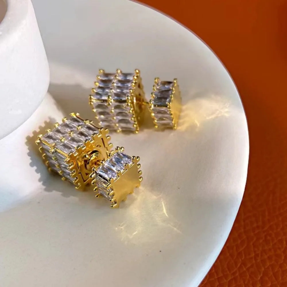 High Quality Earrings Sparkling Zircon Jewelry, women's Square Golden Earrings women's Luxury Jewelry Cute Girls Christmas Gifts