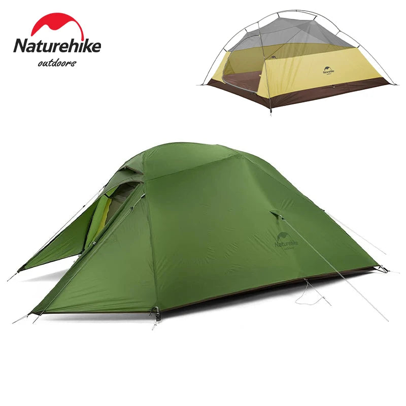 Naturehike Cloud Up 3 Person Ultralight Tent Waterproof Outdoor Hiking Cycling Backpacking Tent 20D Beach Camping Tents with Mat