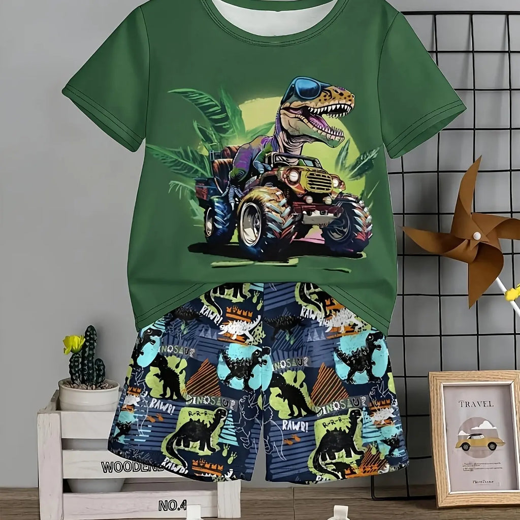 Children's Clothing Suit for Boy Short Sleeve Girl Shorts 3D Cartoon Dinosaurs Print Kids Summer Clothes Boy set Children's Set