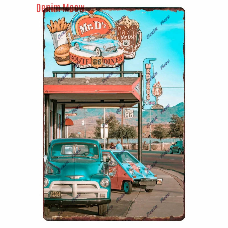 Mother Road Vintage Metal Sign Plate, New Style, Route 66, Old Route 66, Neon Light Effect, Mancave home Decor, WY14