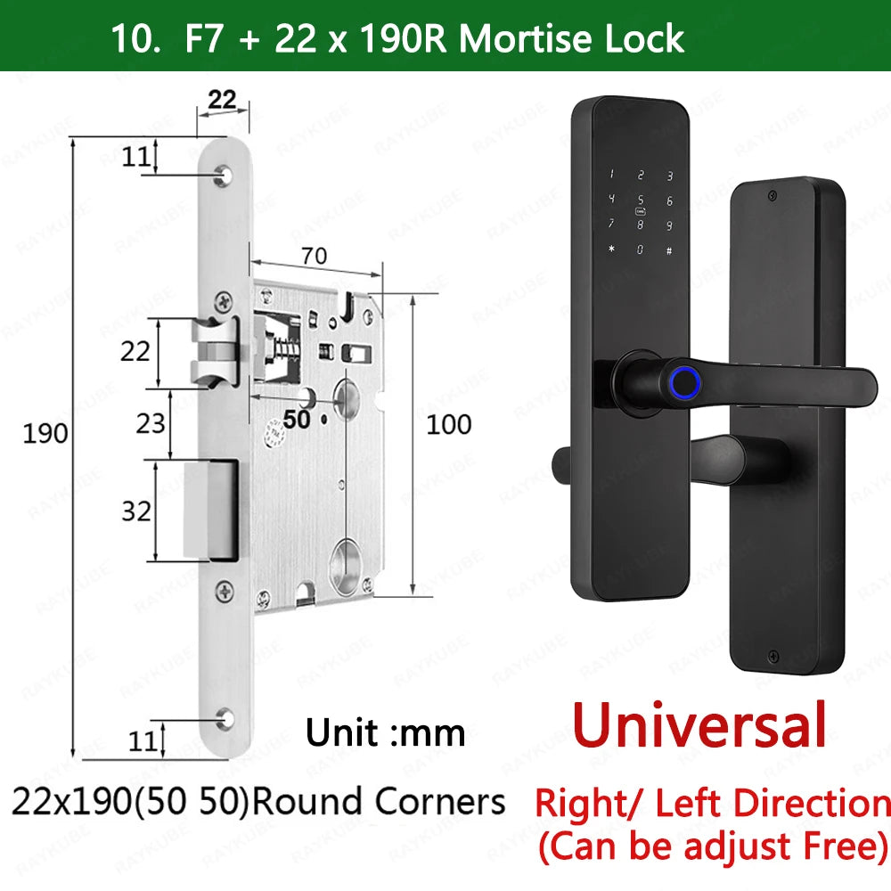 Do Brasil RAYKUBE F7 TT Lock Bluetooth Fingerprint Electric Door Lock Portuguese/English Voice Version With Longer Larger Handle