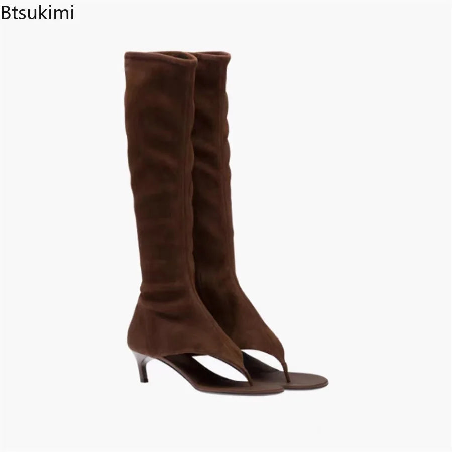2026 Women's Modern Boots Fish Mouth Clip Toe Mid Heel Boot Fashionable Solid Thin High Heel Side Zipper High Tube Cool Boots