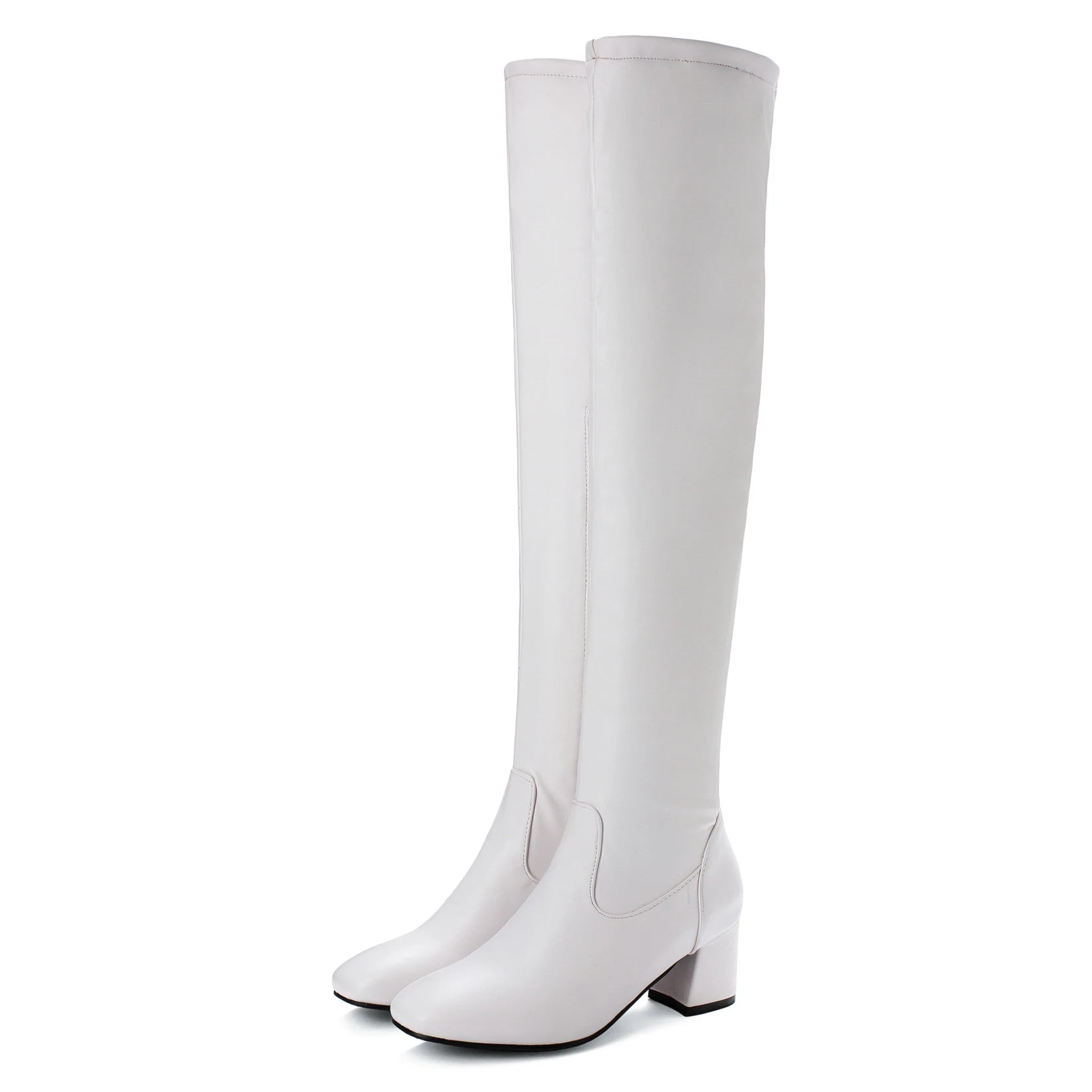 2026 Fashion Knee High Boots Women Winter Boots Square Loe Heel Long Boots Square Toe Zipper Autumn Female Boots Black White