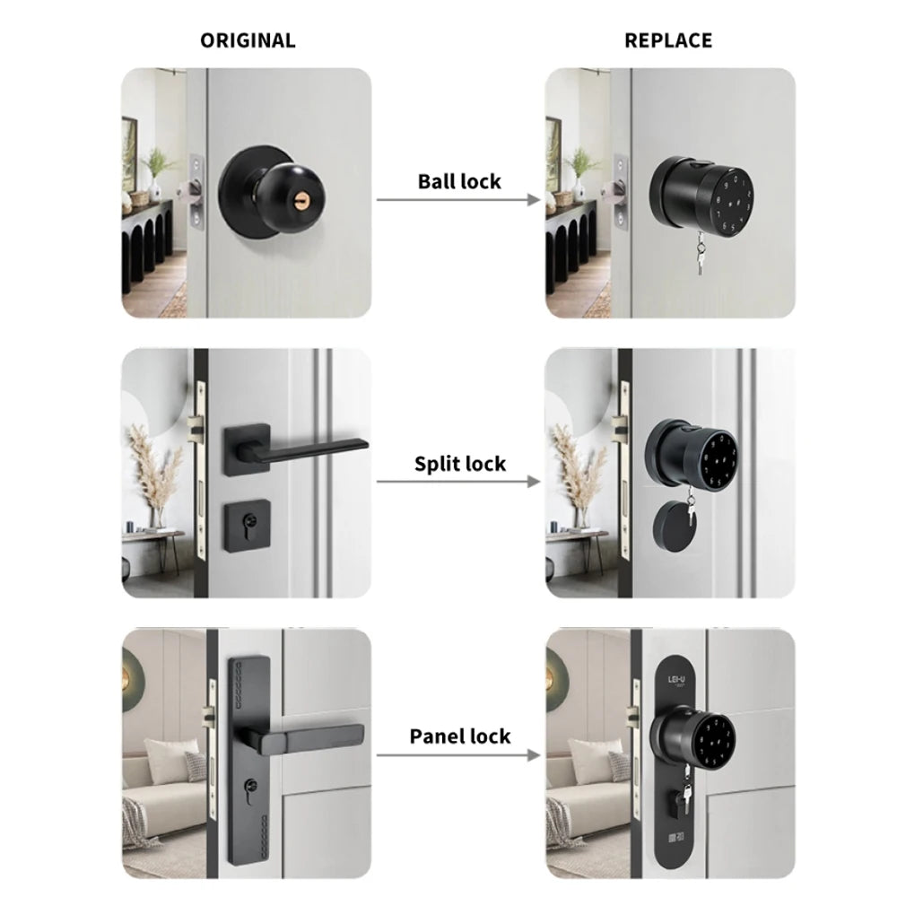 RAYKUBE L16A Tuya Bluetooth Smart Fingerprint Deadbolt Lock Keyless Round Knob Digital Electric Lock with APP/Key/Code Unlock
