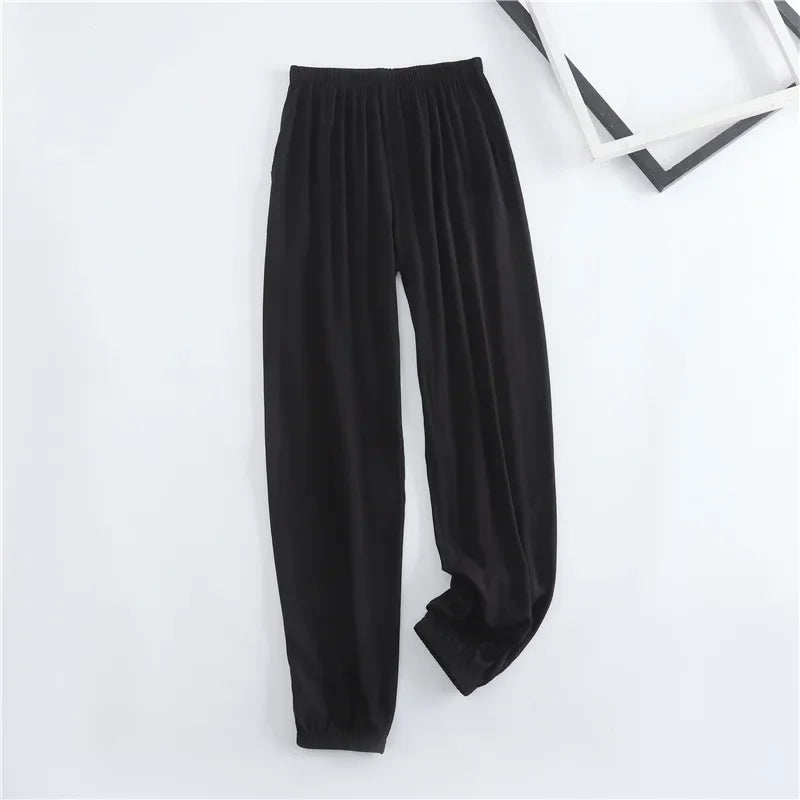 Spring and summer new women's trousers 100% viscose leg + straight casual breathable comfortable plus size home sleep pants cute