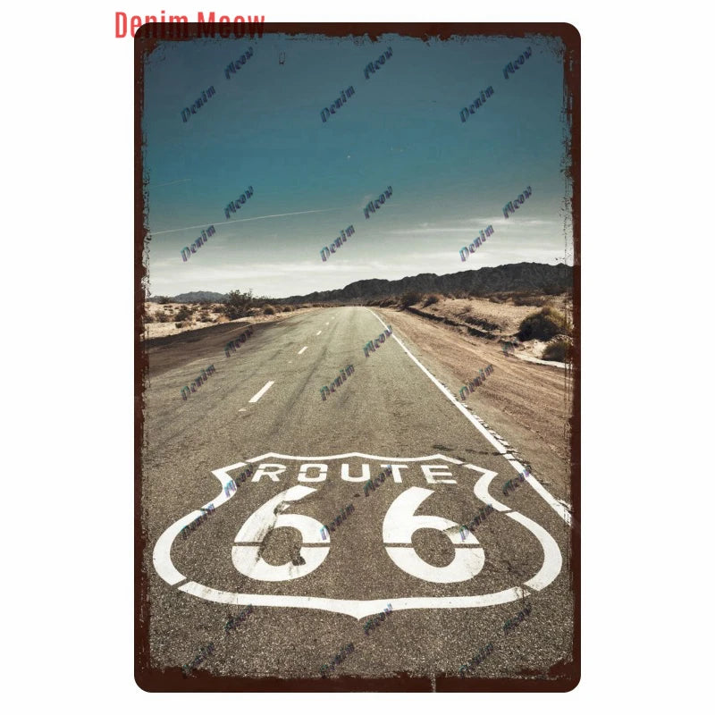 Mother Road Vintage Metal Sign Plate, New Style, Route 66, Old Route 66, Neon Light Effect, Mancave home Decor, WY14