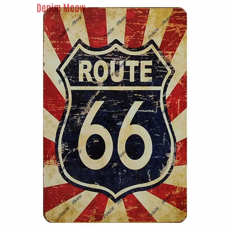 Mother Road Vintage Metal Sign Plate, New Style, Route 66, Old Route 66, Neon Light Effect, Mancave home Decor, WY14