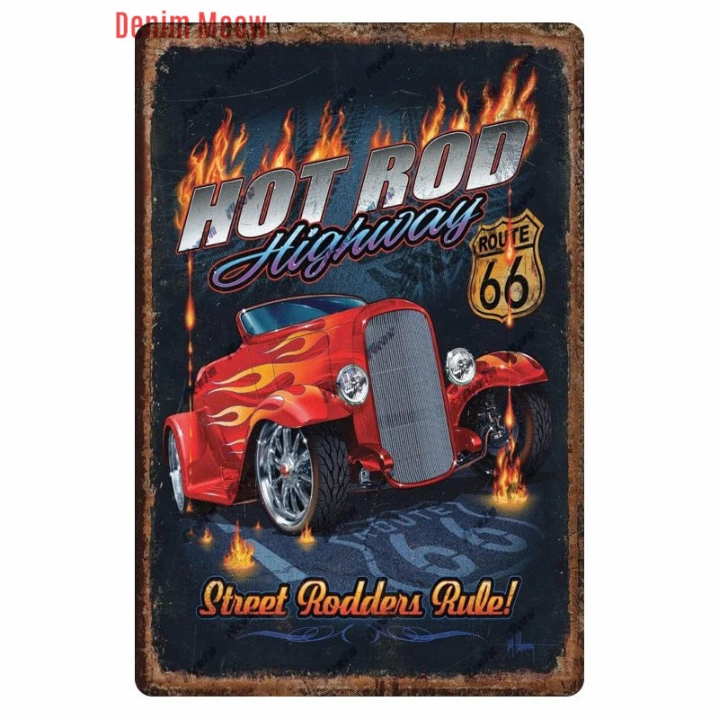 Mother Road Vintage Metal Sign Plate, New Style, Route 66, Old Route 66, Neon Light Effect, Mancave home Decor, WY14
