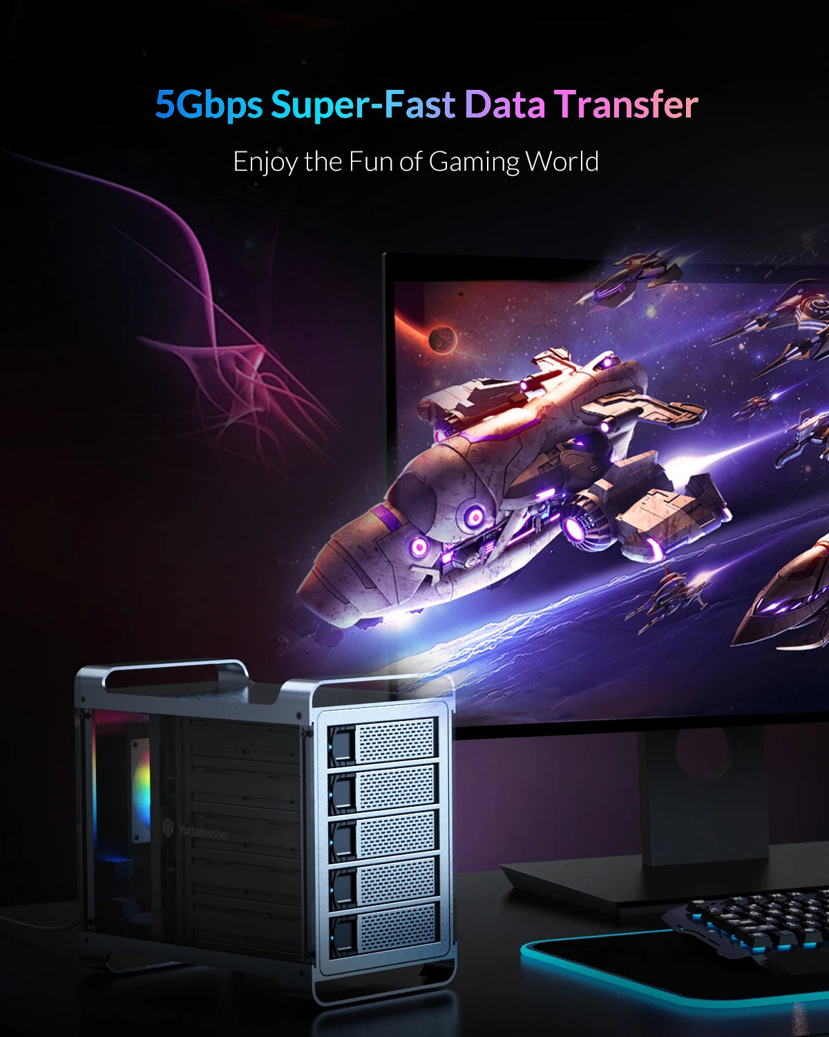 【OW Ship】Yottamaster 5Bay Hard Drive Enclosure USB C 5Gbps Type B SATA External Hard Drive Storage Case for 2.5" 3.5" HDD SSD