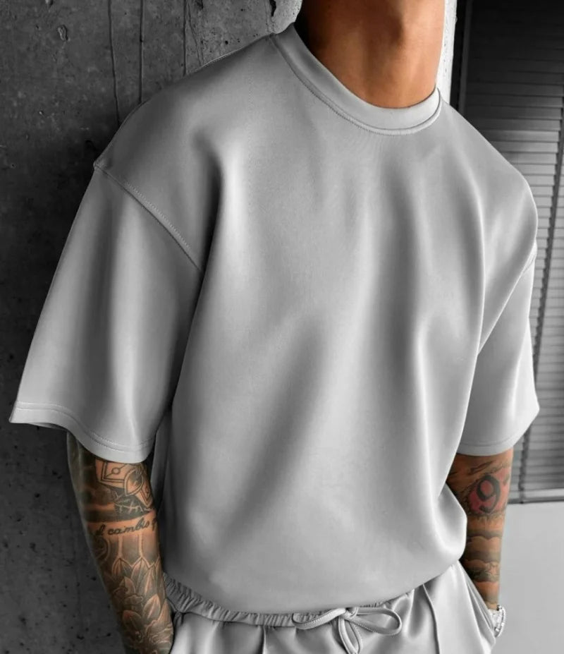 Men 2025 summer fashion sports design sense simple casual solid color quick drying short-sleeved T-shirt trend clothes