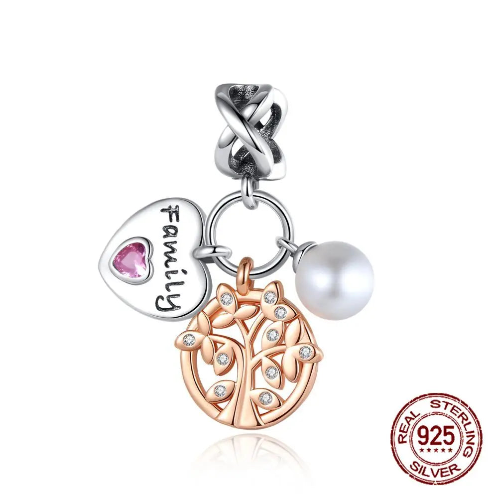 925 Sterling Silver Heart Shaped Warm Family MOM Charm Beads Fit 4MM hole diameter Bracelets Fine DIY Mother's Day Jewelry Gifts