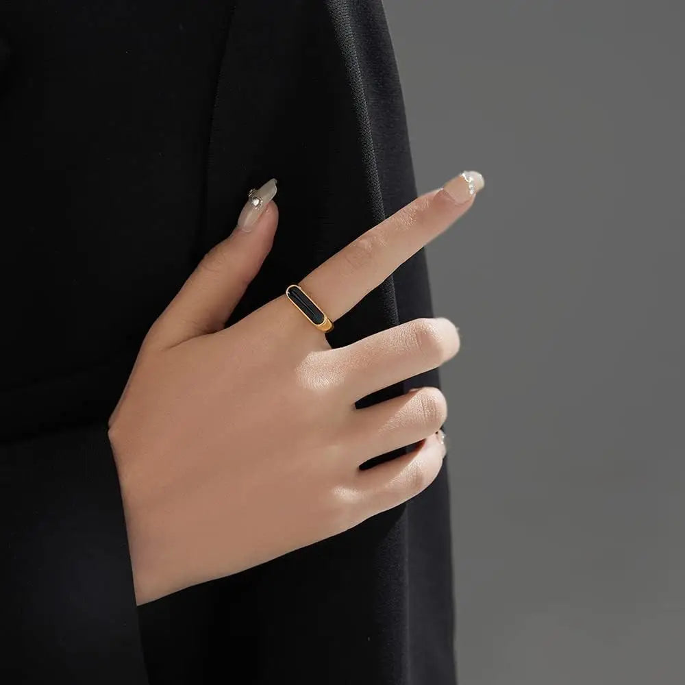 VQYSKO Mother Of Pearl Waterproof Tarnish Free Ring Signet Ring Dainty Bar Beautiful Gift For Her Him Staple Jewelry