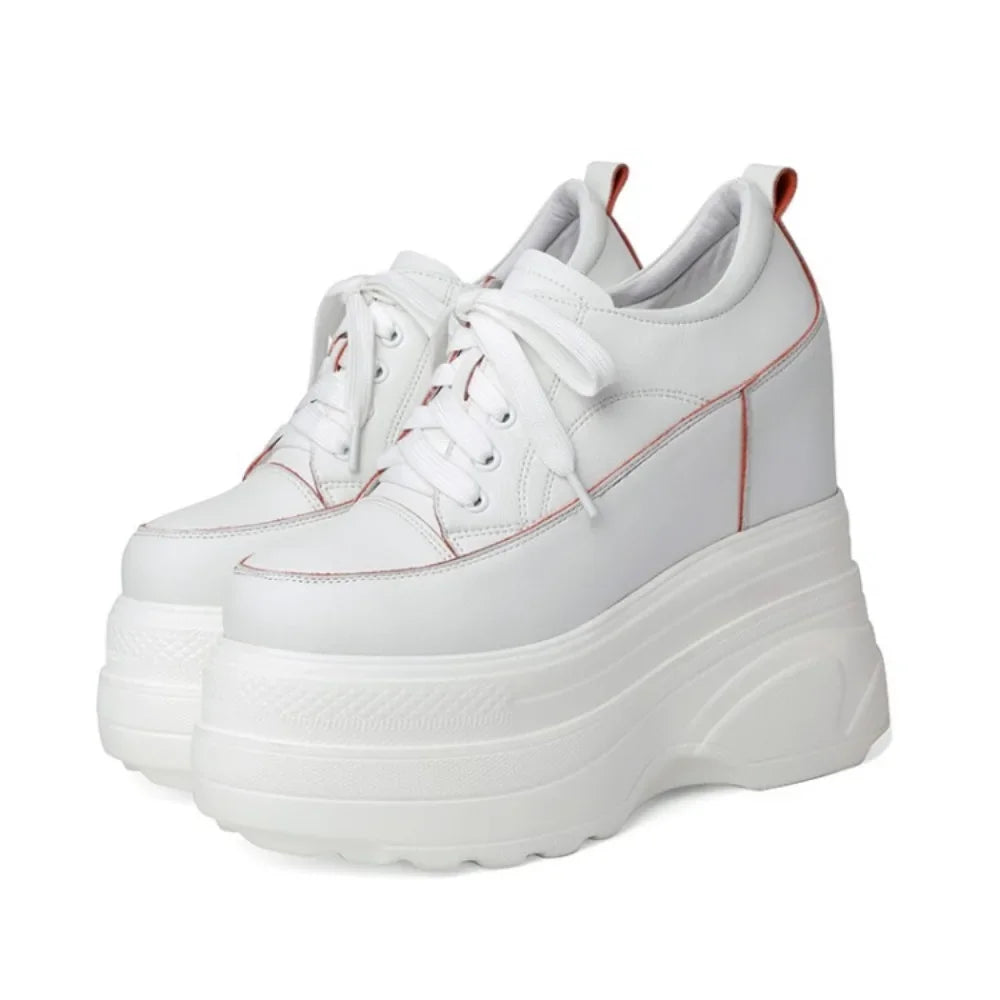 High Quality Women Platform Vulcanized Shoes Wedge Heels 14 CM Casual Shoes Height Increasing White Sneakers Women Trainers Shoe