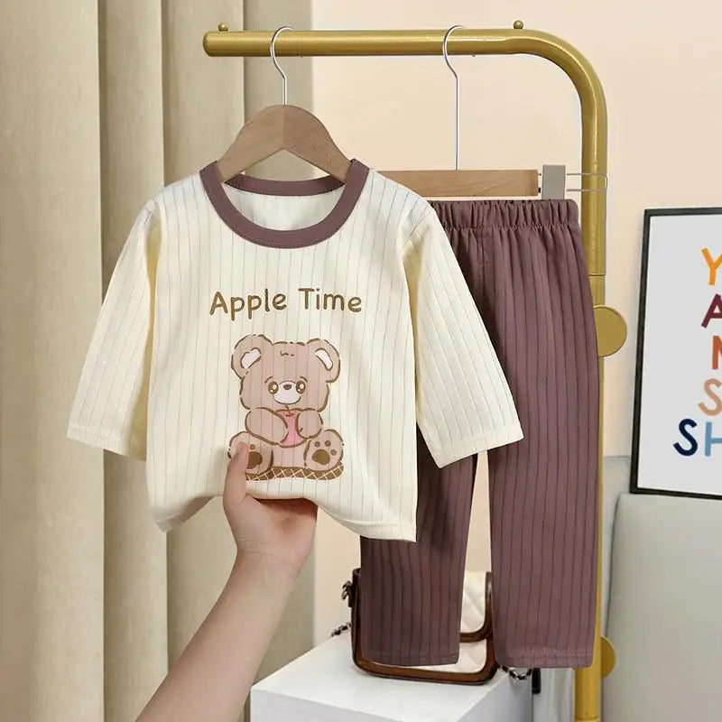 Printed Cartoon Cotton Home Clothes Two Piece Set Autumn Children Clothing Long Sleeve Suit Baby Girl Boy Underwear Set Pajamas