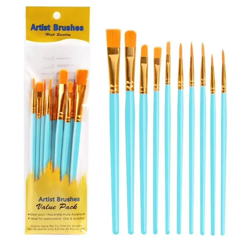 10Pcs Paint Brushes Set, Nylon Hair Paint Brushes for Acrylic Oil Watercolor Face Nail Art, Miniature Detailing Painting Drawing