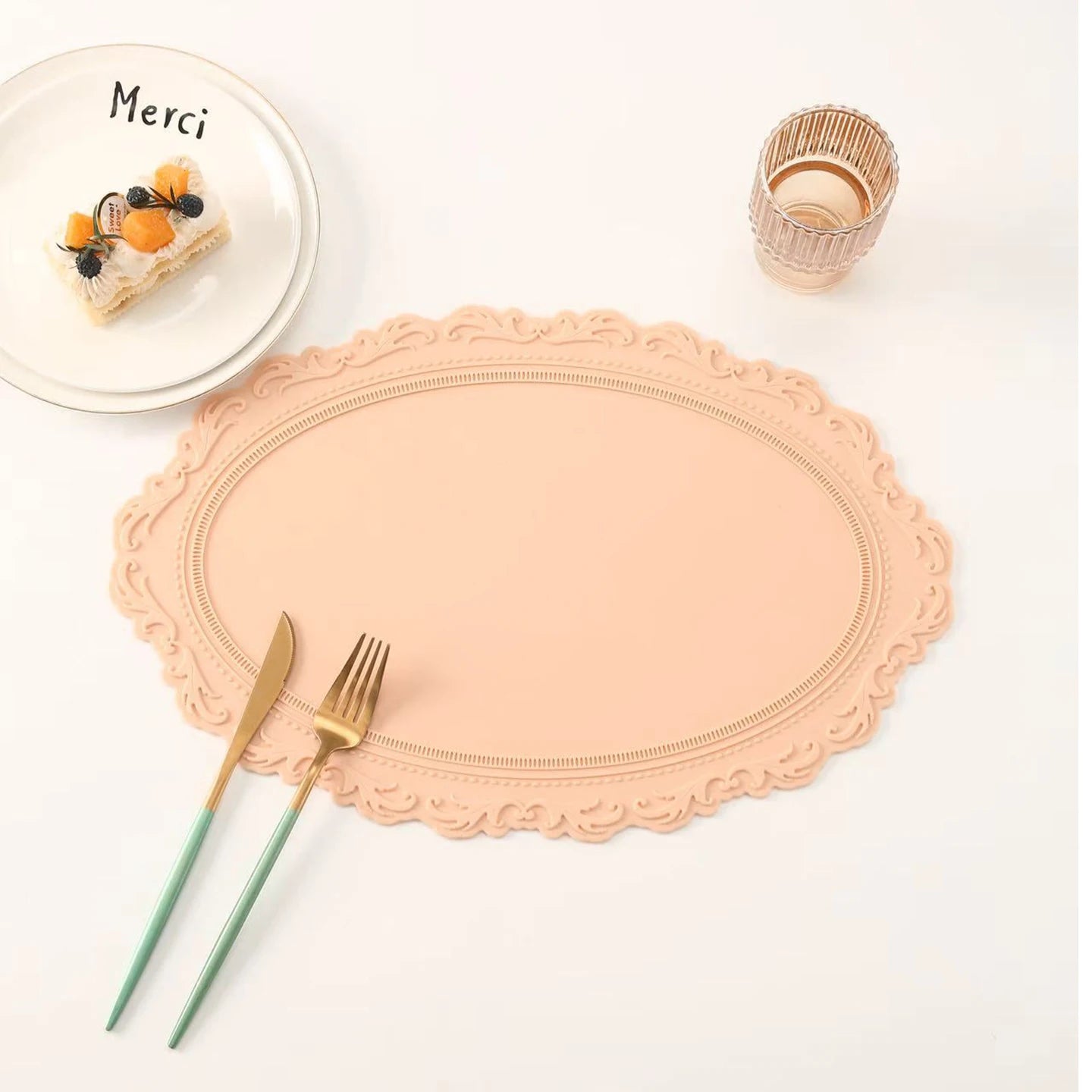 French Vintage Silicone Dining Mat round Bowl Plate Heat Resistant Mat Cup Anti-Scalding Pad Home Decoration Accories