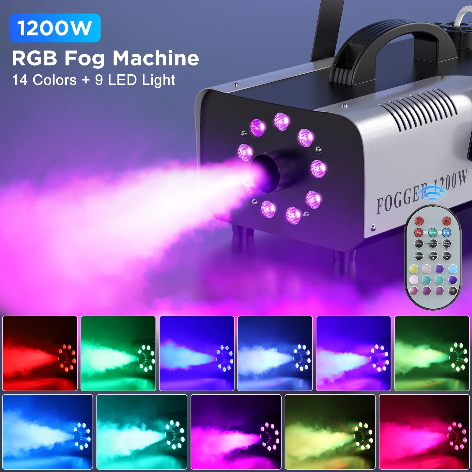 U`King Upgrade 1200W Smoke Machine With 9PCS RGB 3IN1 LEDs Colorful Spray Fog Machine Stage Equipment For Wedding Party Banquet