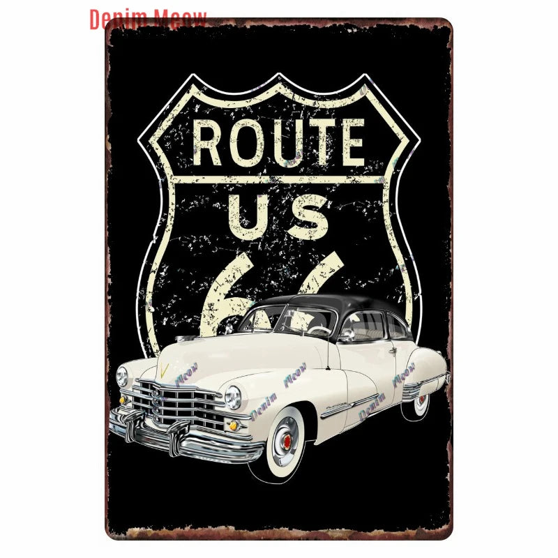 Mother Road Vintage Metal Sign Plate, New Style, Route 66, Old Route 66, Neon Light Effect, Mancave home Decor, WY14